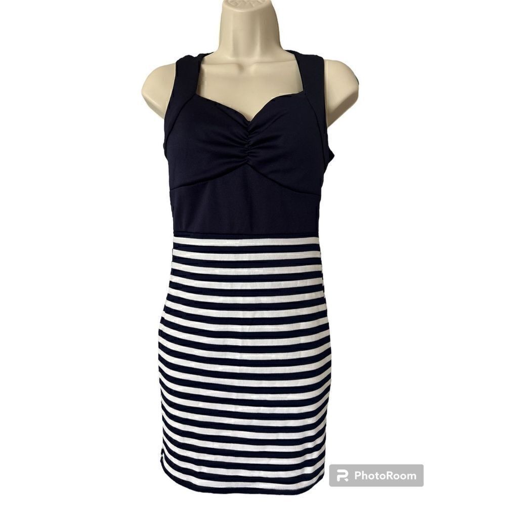 Womens Cocktail Party Mini Dress Navy White stripe size Small NWT